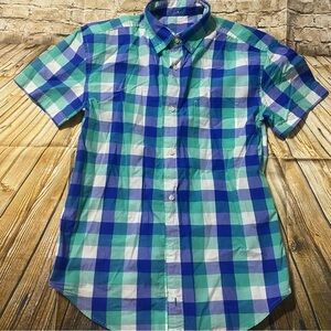 Crewcuts Blue Green Plaid Cotton Woven Button Down Dress Shirt